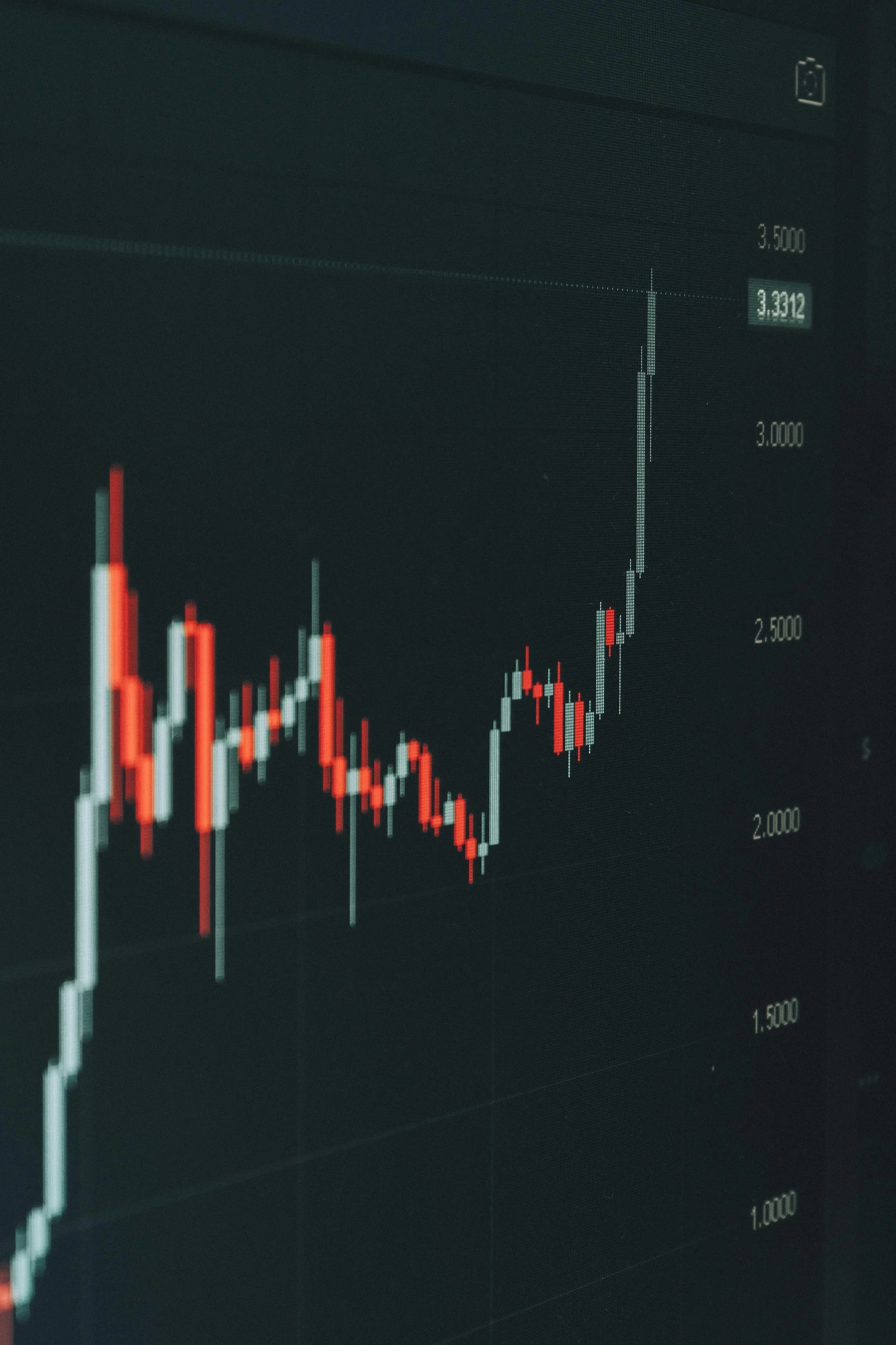 Volatile Signals — Photo by Arturo Añez (Unsplash) A digital stock market graph showing erratic fluctuating trends on a dark screen, representing algorithmic volatility and suggesting hallucination premium.